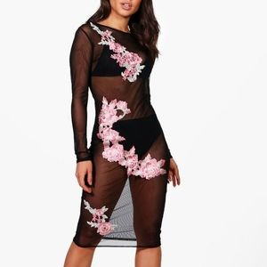 Aoife Mesh Long Sleeve Applique Midi Dress M Booho